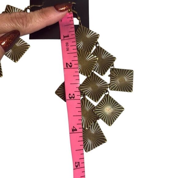 Bronze Geometric Square Chandelier Dangle Fashion Earrings Deco Boho 4.5" NEW - Picture 5 of 5